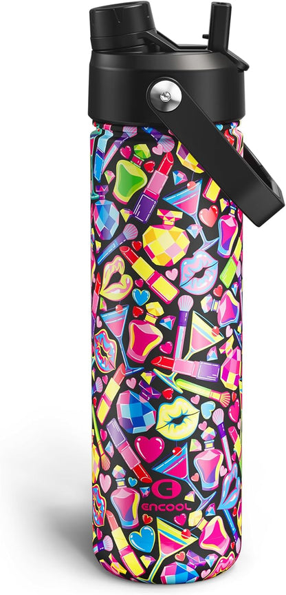 ENCOOL Insulated Water Bottle with Straw Stainless Steel Water Bottle, Leak-Proof, BPA-Free, Double Wall Vacuum Keeps Cold for 24 Hours for Sports, Travel, School (26 oz, Cotton Candy) - Colors C