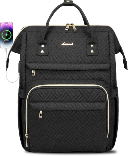 LOVEVOOK Laptop Backpack for Women with Giant Tumbler Holder Pocket,15.6 inch Waterproof Travel Backpack Purse Computer Laptop Bag,Professional Work College Nurse Teacher Backpack Casual Daypack,Black
