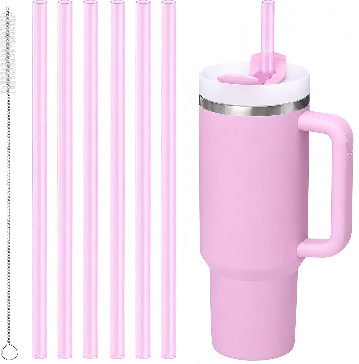Joshey 12 Inch Tritan Replacement Straws for Stanley 40oz Tumbler - 6 Pack Reusable Long Straws with Cleaning Brush, Fits 30oz & 40oz Stanley Cup Accessories, BPA-Free (6 Colors)