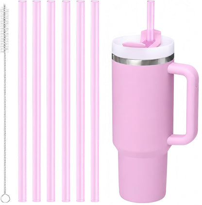 Joshey 12 Inch Tritan Replacement Straws for Stanley 40oz Tumbler - 6 Pack Reusable Long Straws with Cleaning Brush, Fits 30oz & 40oz Stanley Cup Accessories, BPA-Free (6 Colors)