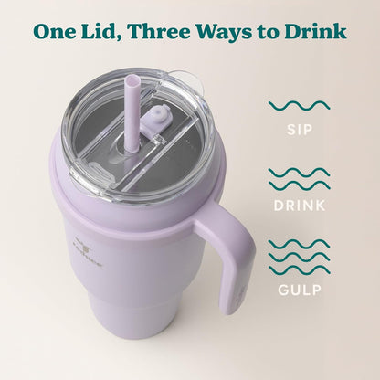 REDUCE 24 oz Stainless Steel Tumbler with Handle - Dual-Wall Vacuum Insulated Travel Mug, Sweat-Proof Lid & Reusable Straw - Keeps Drinks Cold for 24 Hrs, Fits Cupholders, Dishwasher Safe - Lilac Bud