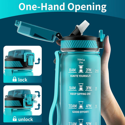 QLUR Water Bottle with Straw, 32oz Motivational Water Bottles with Time Marker to Drink, Tritan BPA Free, 1L Sports Water Bottle with Carry Strap LeakProof for Women Gym Fitness Outdoor (1 Pack)