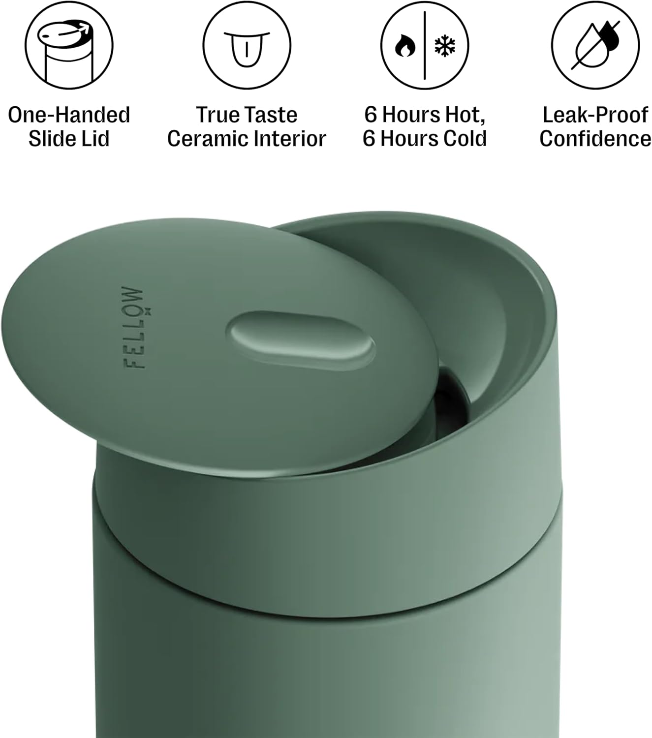 Fellow 16 oz Carter Slide Ceramic Lined Coffee Travel Mug – One-Handed Slide Lid, Vacuum Insulated Stainless Steel, Leak-Proof, Hot 6 Hours Cold 6 Hours, BPA-Free, Dishwasher Safe, Hazy Blue