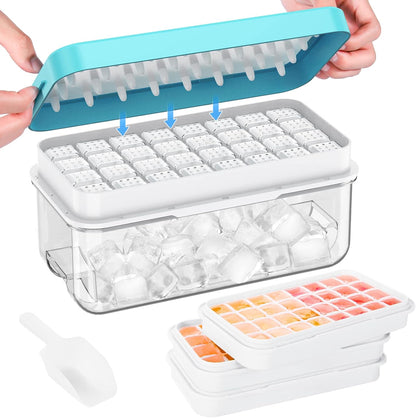 Ice Cube Tray with Lid and Bin, PHINOX 56 pcs Ice Trays for Freezer, Ice Cube Trays for Freezer with 2 trays, Container, Lid & Ice Scoop, BPA Free