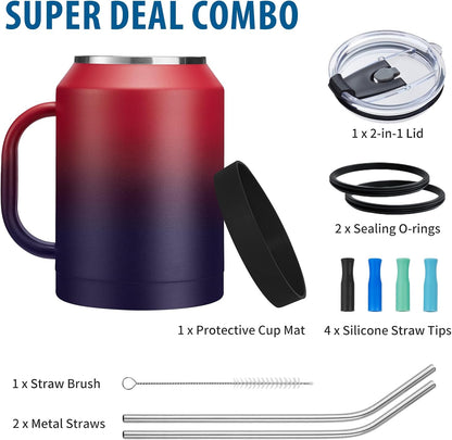 50 oz Insulated Tumbler with Handle and Straw - Stainless Steel Double Wall Coffee Mug, 2-in-1 Lid Metal Water Bottle, 36H Cold 24H Hot Travel Hydro Cup Jug with Silicone Boot