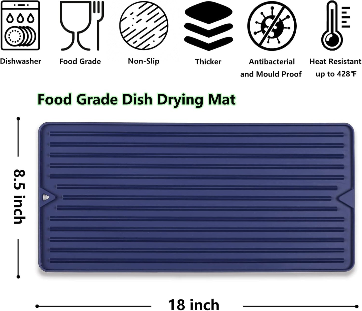 Dish Drying Mat, Mini Silicone Drying Mat for Kitchen Counter, Heat Resistant Silicone Mat for Countertop Protector, Super Thick Non-Slip Dish Drying Pad for Coffee Cup/Bottle/Glassware