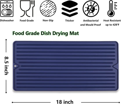 Dish Drying Mat, Mini Silicone Drying Mat for Kitchen Counter, Heat Resistant Silicone Mat for Countertop Protector, Super Thick Non-Slip Dish Drying Pad for Coffee Cup/Bottle/Glassware