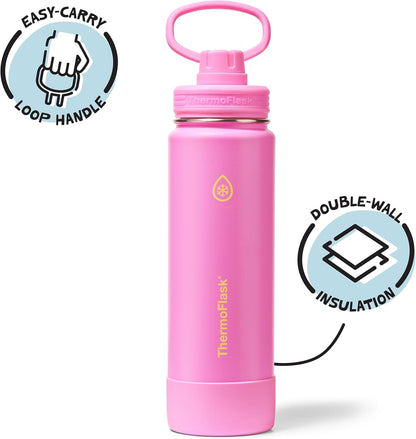 ThermoFlask Insulated Water Bottle with Spout Lid (24 oz, Lemonade Stand) - Leakproof, Stainless Steel Water Bottle for Cold & Hot Drinks, Travel & Daily Hydration