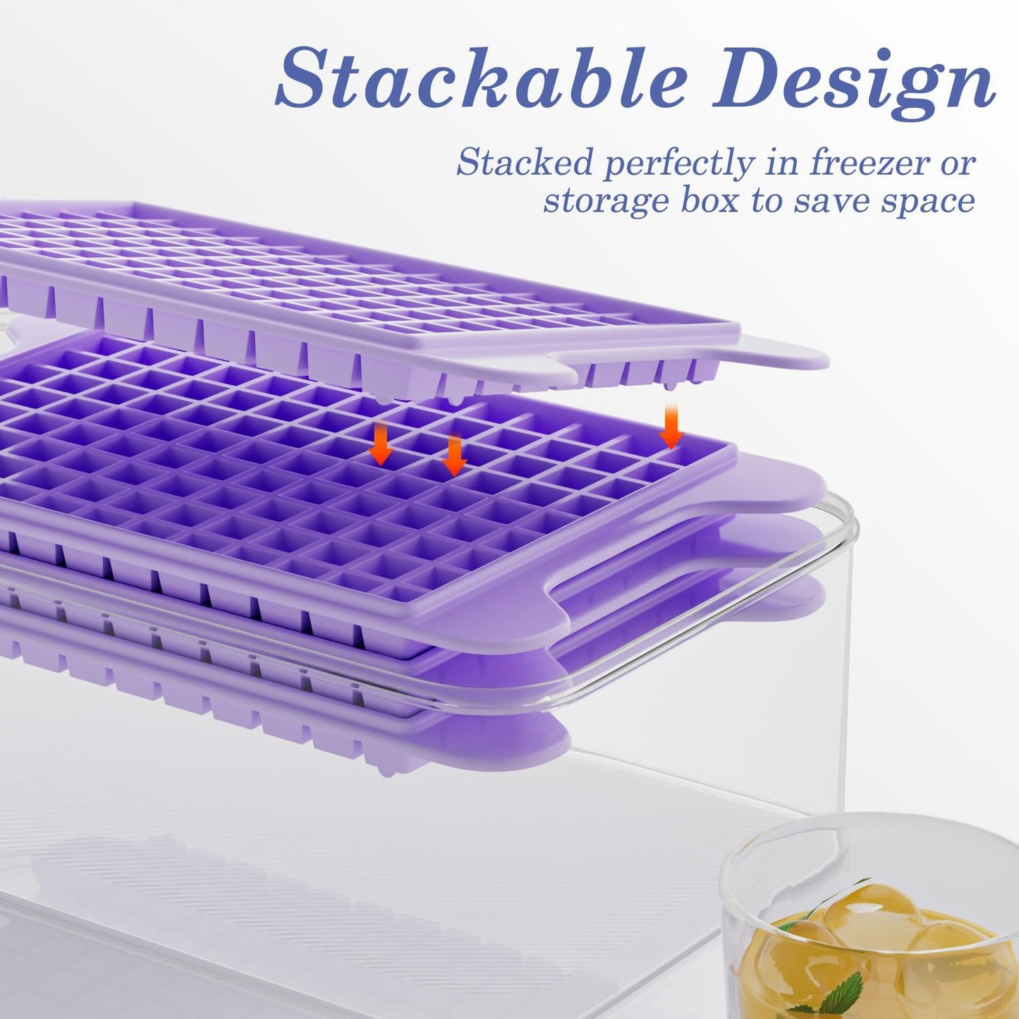 Mini Ice Cube Tray for Freezer: GGUW Nugget Ice Cube Tray with Bin - Crushed Ice Tray Making 4×117 PCS Icecube - Easy Release Iced Maker Trays