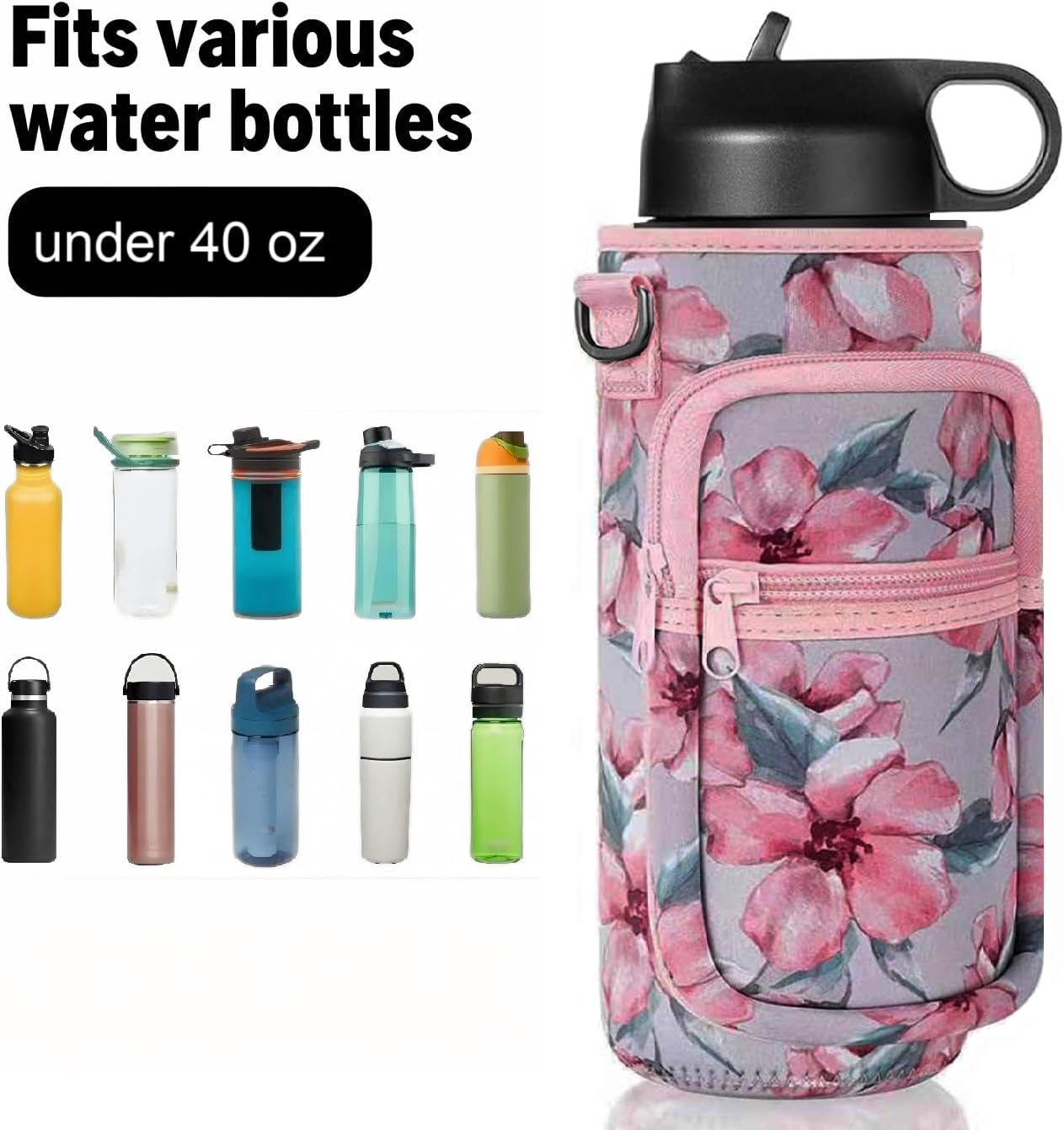 Water Bottle Holder with Strap, Insulated Crossbody Sling Bag, Carrier with Phone Pocket for Walking Hiking Camping Fishing