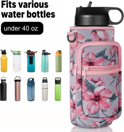 Water Bottle Holder with Strap, Insulated Crossbody Sling Bag, Carrier with Phone Pocket for Walking Hiking Camping Fishing