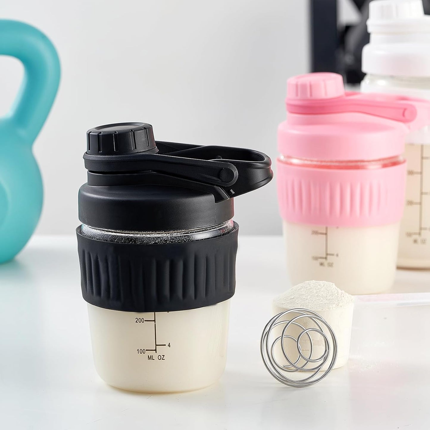 16oz Glass Shaker Bottle for Protein, Small Borosilicate Glass Protein Powder Leak-Proof Shaker Cup Mixes with 304 Blending Ball(16oz,Black)