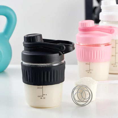 16oz Glass Shaker Bottle for Protein, Small Borosilicate Glass Protein Powder Leak-Proof Shaker Cup Mixes with 304 Blending Ball(16oz,Black)