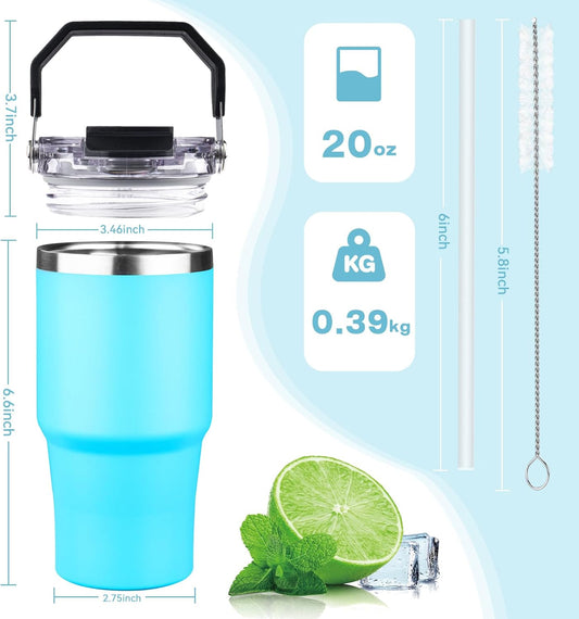 30oz Tumbler with Handle and Flip Straw Lid Double Wall Insulated Travel Coffee Mug Stainless Steel Vacuum Insulated Coffee Tumbler Cup for Hot and Cold Beverages,Leak-proof&BPA-free (30oz,Black)