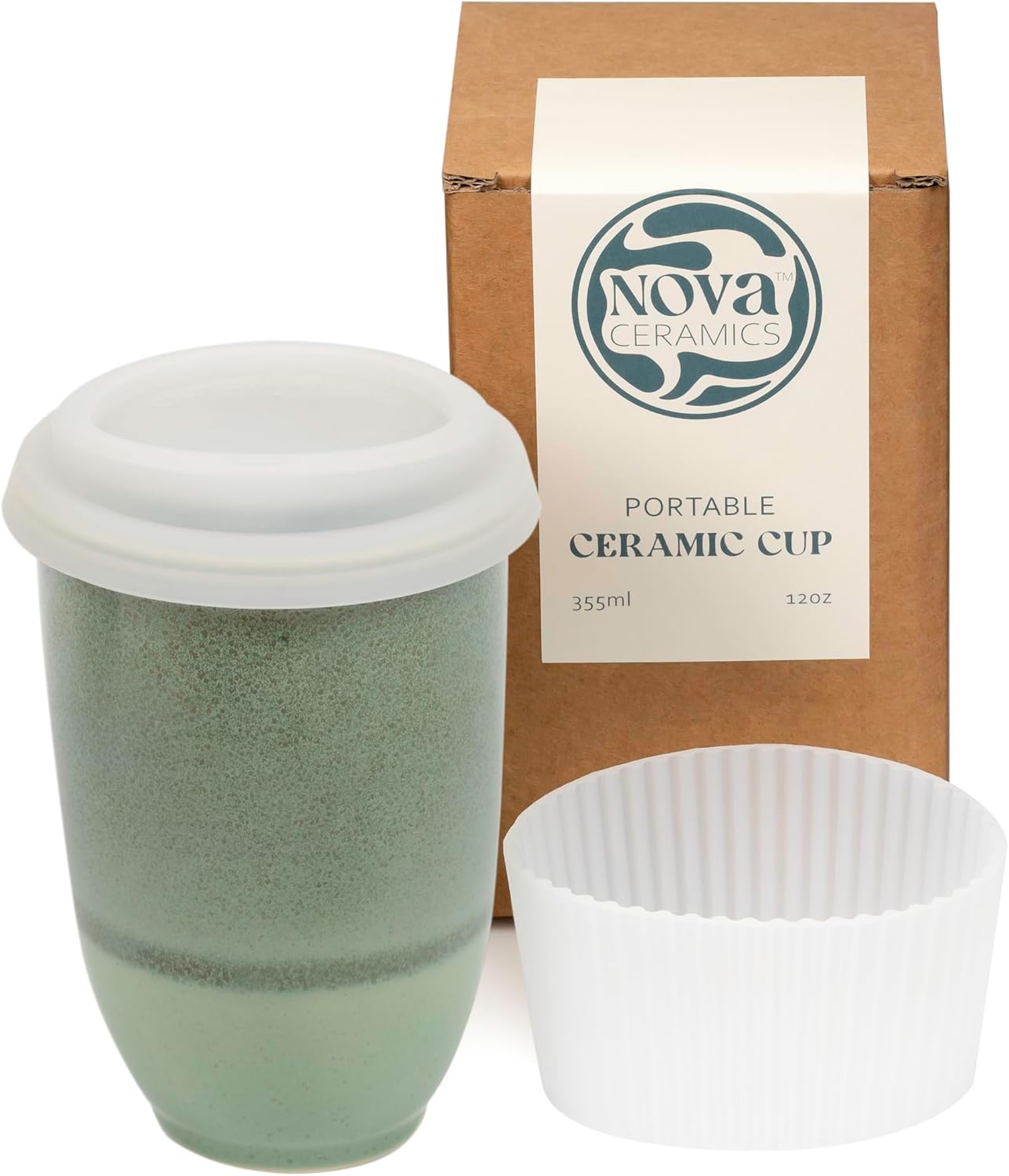 NOVA CERAMICS Coffee Tumbler – Travel Mug - On the Go Coffee Mug – Microwave & Dishwasher Safe Green Coffee Tumbler - Gifts For Women Men Him Her – 16oz – Monsoon
