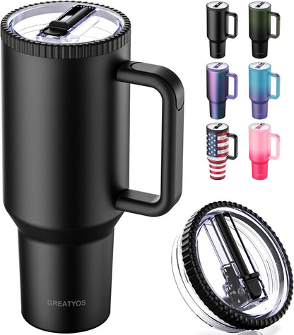 Greatyos 40 oz Tumbler with Handle and Flip Straw Lid - Upgraded Traveler 40oz Tumblers with Lids Straws Vacuum Insulated Leak Proof Stainless Steel Cup Mug Gifts for Men Women Him Her (Ocean Dream)