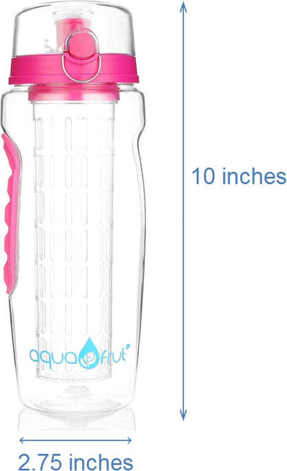 aquaFrut 32 OZ Fruit Infuser Water Bottle BPA-Free Fruit Infusion Sports Bottle - Flip Top Lid w Drinking Spout, Leak Proof, Made of Durable Tritan. Free Recipe eBook! (Teal)