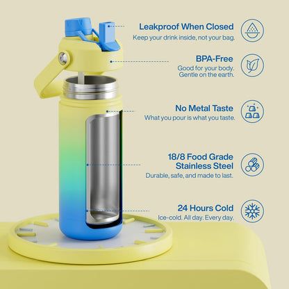 ENCOOL Insulated Water Bottle with Straw Stainless Steel Water Bottle, Leak-Proof, BPA-Free, Double Wall Vacuum Keeps Cold for 24 Hours for Sports, Travel, School (26 oz, Cotton Candy) - Colors B