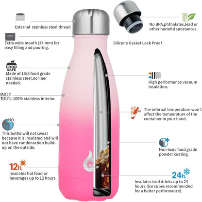 BJPKPK Insulated Water Bottle 12oz Small Stainless Steel Water Bottles Reusable Metal Thermal Keep Cold and Hot,Dreamy Purple - Colors B