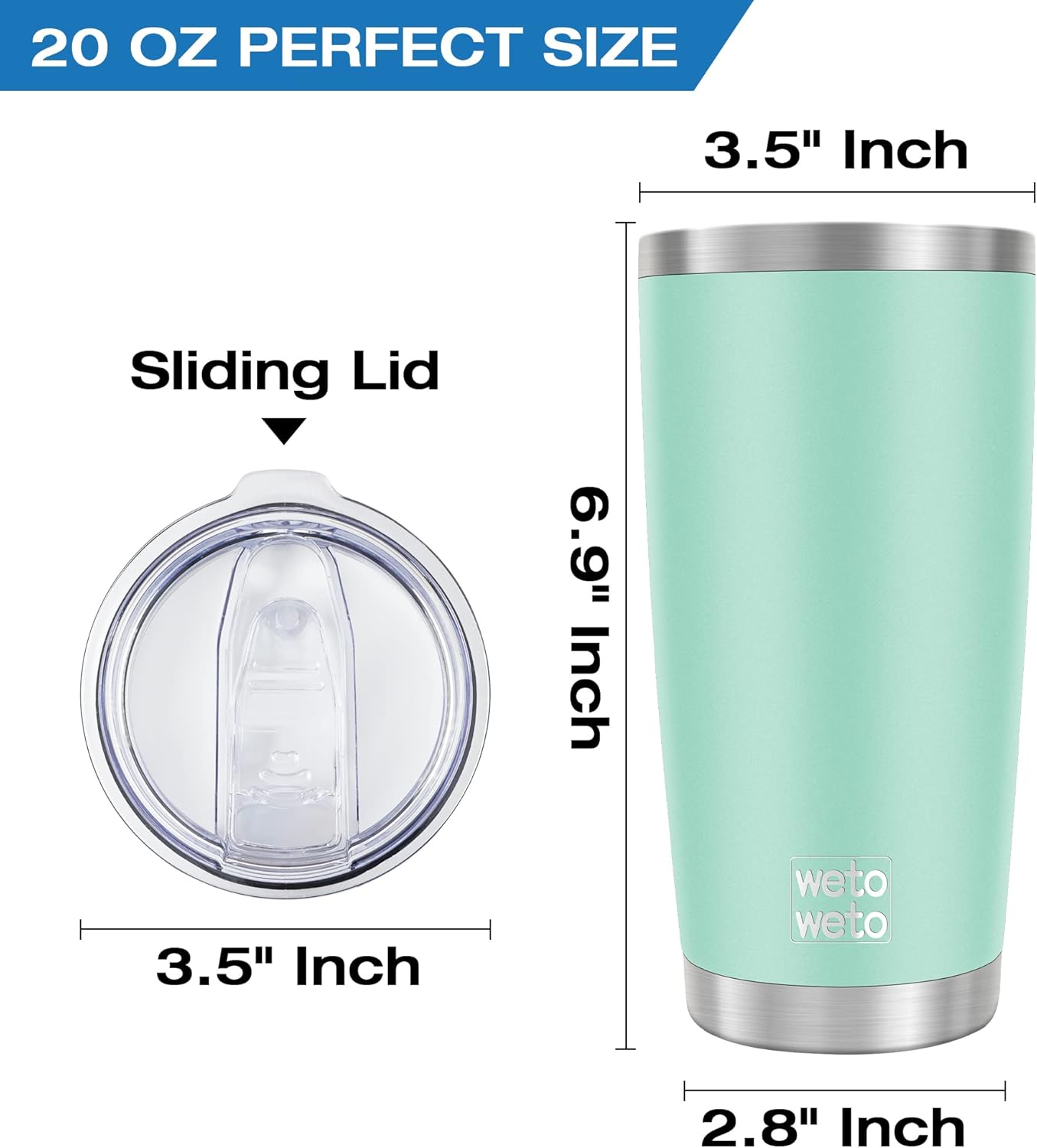 WETOWETO 20oz Tumbler, Stainless Steel Vacuum Insulated Coffee Travel Mug, Double Wall Powder Coated Insulated Coffee Mug Travel Mug with Lid Thermal Cup for Outdoor (Navy Blue, 1 Pack)
