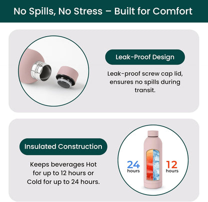 NOBL Stainless Steel Water Bottle,17 oz, 500 ml, Double Wall Vacuum Insulation, Sealed Bottle Keeps Drinks Cold 24 Hrs & Hot 12 Hrs, Leak Proof, Fits Noble Carry-On Cup Holder - Sand