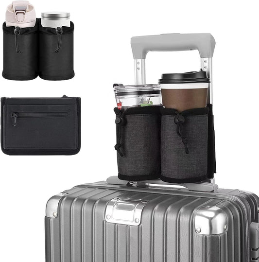 Luggage Cup Holder for Suitcases,Travel Must Haves,Free Hand Drinks Carrier Coffee Mugs Holder,Universal Luggage Accessories for Flight Attendants,Business Travelers Travel Essential - Black