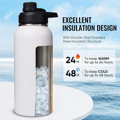 Fijinhom 24 oz Insulated Water Bottle with Handle, 304 Stainless Steel Water Bottles with Wide Mouth, Double Wall Vacuum Sports Water Bottle, BPA Free, Keep Cold and Hot, Black | with Handle
