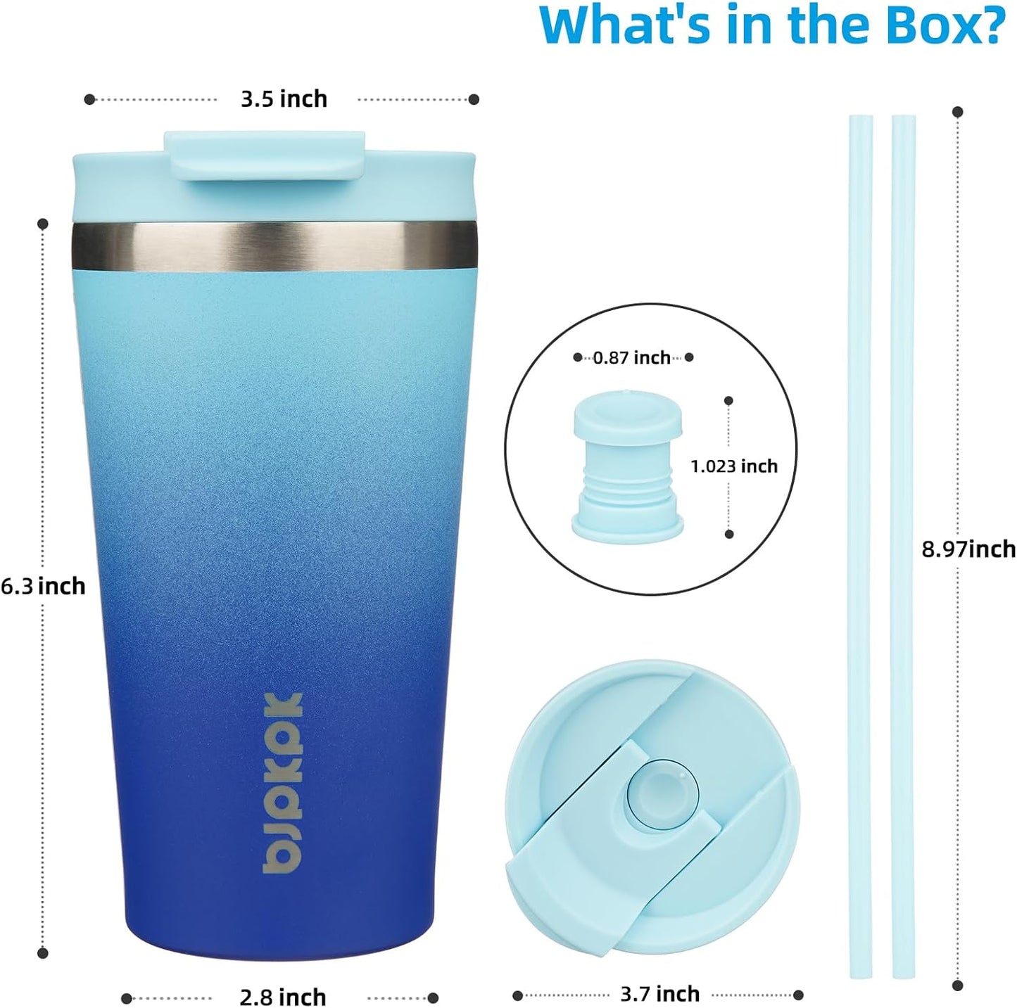 BJPKPK 22oz Insulated Tumbler With lid And Straw Stainless Steel Tumblers Travel Coffee Mug Reusable Thermal Cup,Sky