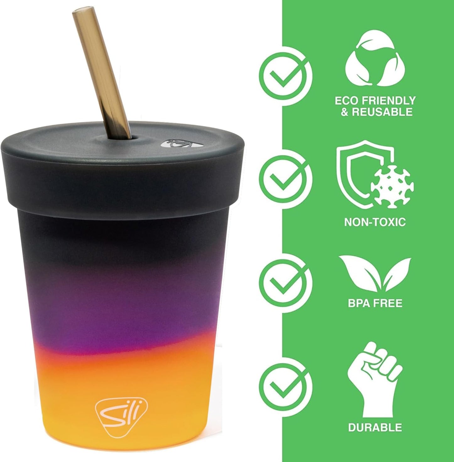 Silipint 8oz Silicone Tumbler with Straw and Lid – Unbreakable, BPA Free, Non-Toxic, Dishwasher, Microwave, Freezer Safe Tumbler Cup – Drinkware for Juice, Smoothies, Coffee (Cool Berry Crush)