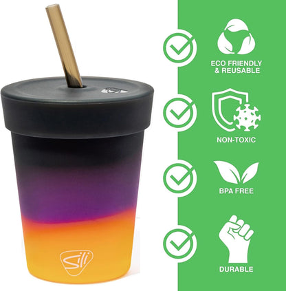 Silipint 8oz Silicone Tumbler with Straw and Lid – Unbreakable, BPA Free, Non-Toxic, Dishwasher, Microwave, Freezer Safe Tumbler Cup – Drinkware for Juice, Smoothies, Coffee (Cool Berry Crush)