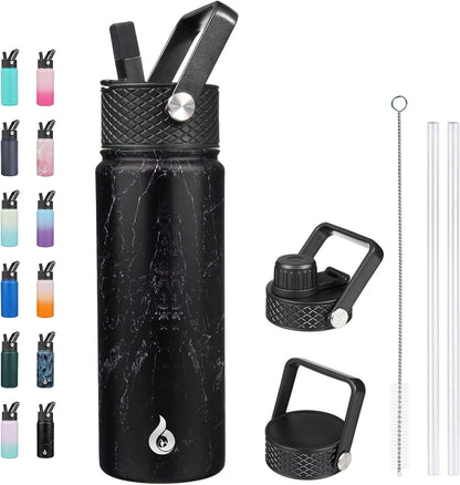 BJPKPK Insulated Water Bottles with Straw Lid, 40oz Stainless Steel Water Bottles with 3 Lids, BPA Free Leakproof Thermo, Tumblers, Cups for Sports, Gym- Midnight - Colors A
