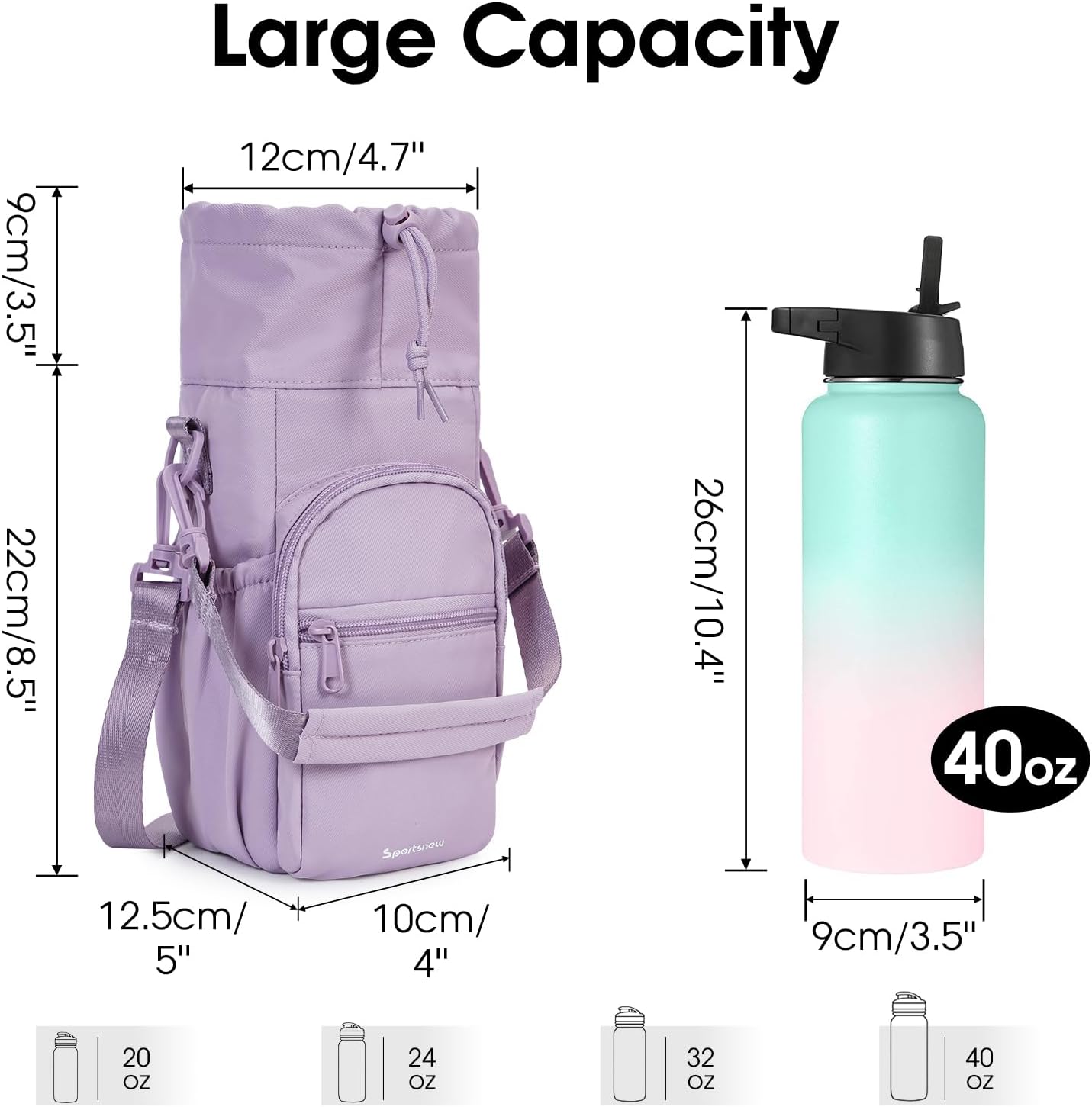 sportsnew Water Bottle Holder 40oz Crossbody Insulated Cup Sleeve Water Bottle Carrier Sling Bag with Phone Pocket, Walking