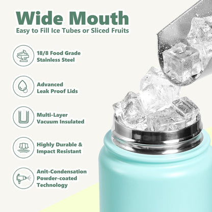 Insulated Water Bottle with Lid & Boot & Stickers, 24 oz Stainless Steel Sweat Free Bottle Keep Cold 24H, BPA-Free Sports Wide Mouth Water Bottle, BlueBlack