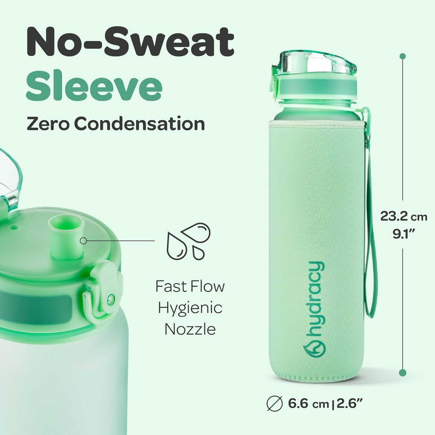 Hydracy Water Bottle with Time Marker -Large BPA Free Water Bottle & No Sweat Sleeve -Leak Proof Gym Bottle with Times to Drink - Ideal for Fitness Sports & Outdoors