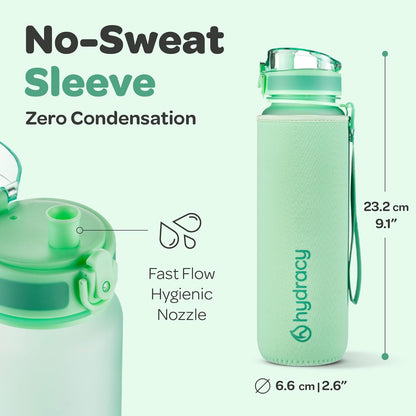 Hydracy Water Bottle with Time Marker -Large BPA Free Water Bottle & No Sweat Sleeve -Leak Proof Gym Bottle with Times to Drink - Ideal for Fitness Sports & Outdoors