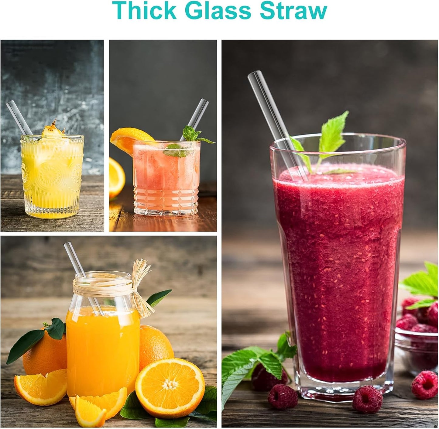 16 Pack Clear Glass Straws Shatter Resistant, Φ10 mm Thick Glass Straws, Family Pack