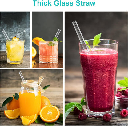 16 Pack Clear Glass Straws Shatter Resistant, Φ10 mm Thick Glass Straws, Family Pack
