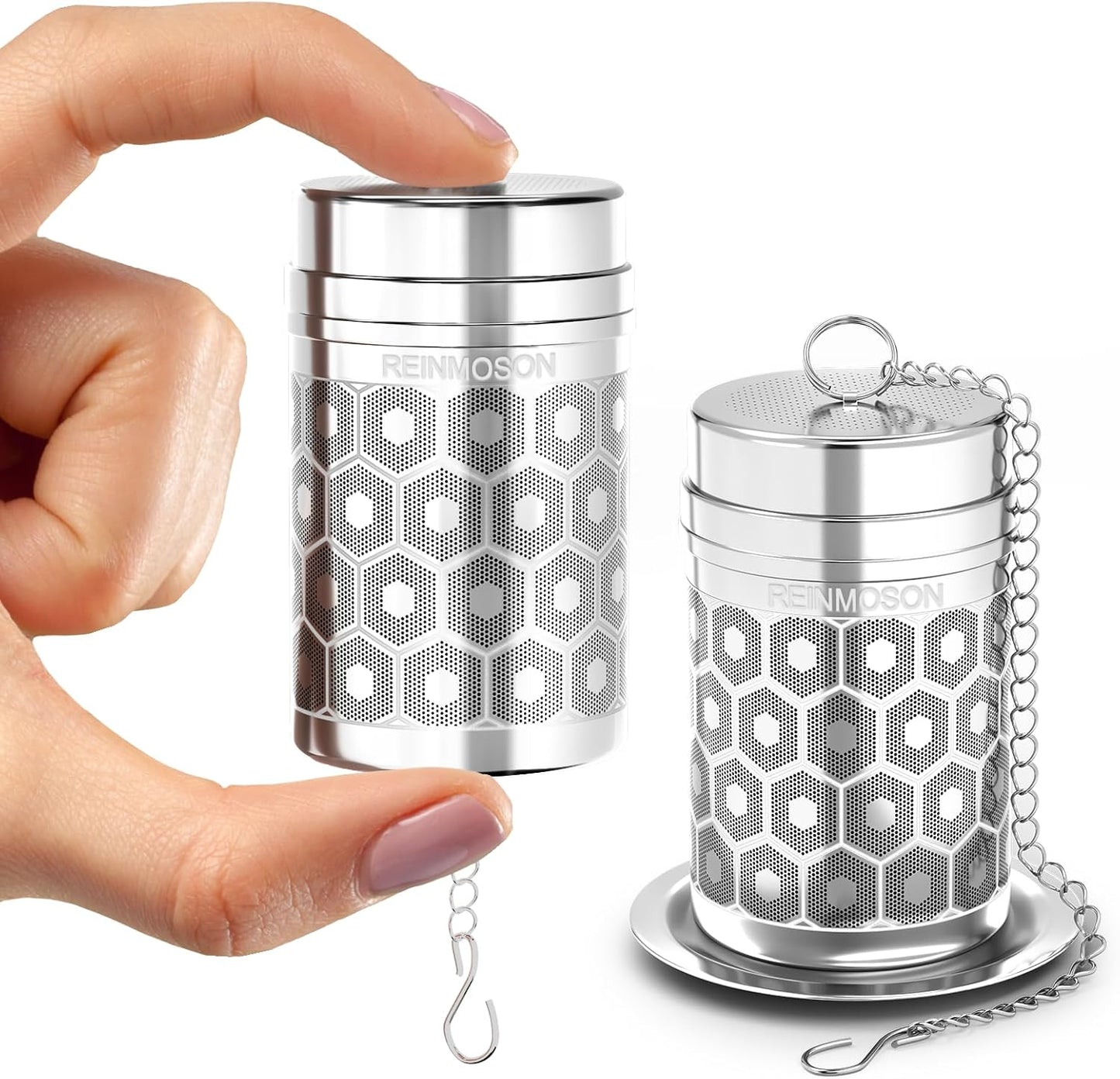Reinmoson Tea Strainers for Loose Tea, Extra Fine Mesh Tea Infuser, 304 Stainless Steel & Updated Slim Threaded Lid, Loose Leaf Tea Steeper for Black Tea, Rooibos, etc