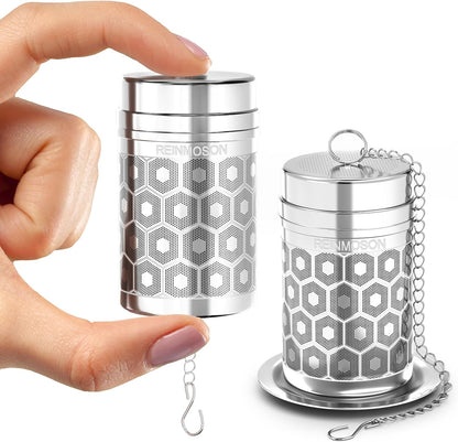 Reinmoson Tea Strainers for Loose Tea, Extra Fine Mesh Tea Infuser, 304 Stainless Steel & Updated Slim Threaded Lid, Loose Leaf Tea Steeper for Black Tea, Rooibos, etc