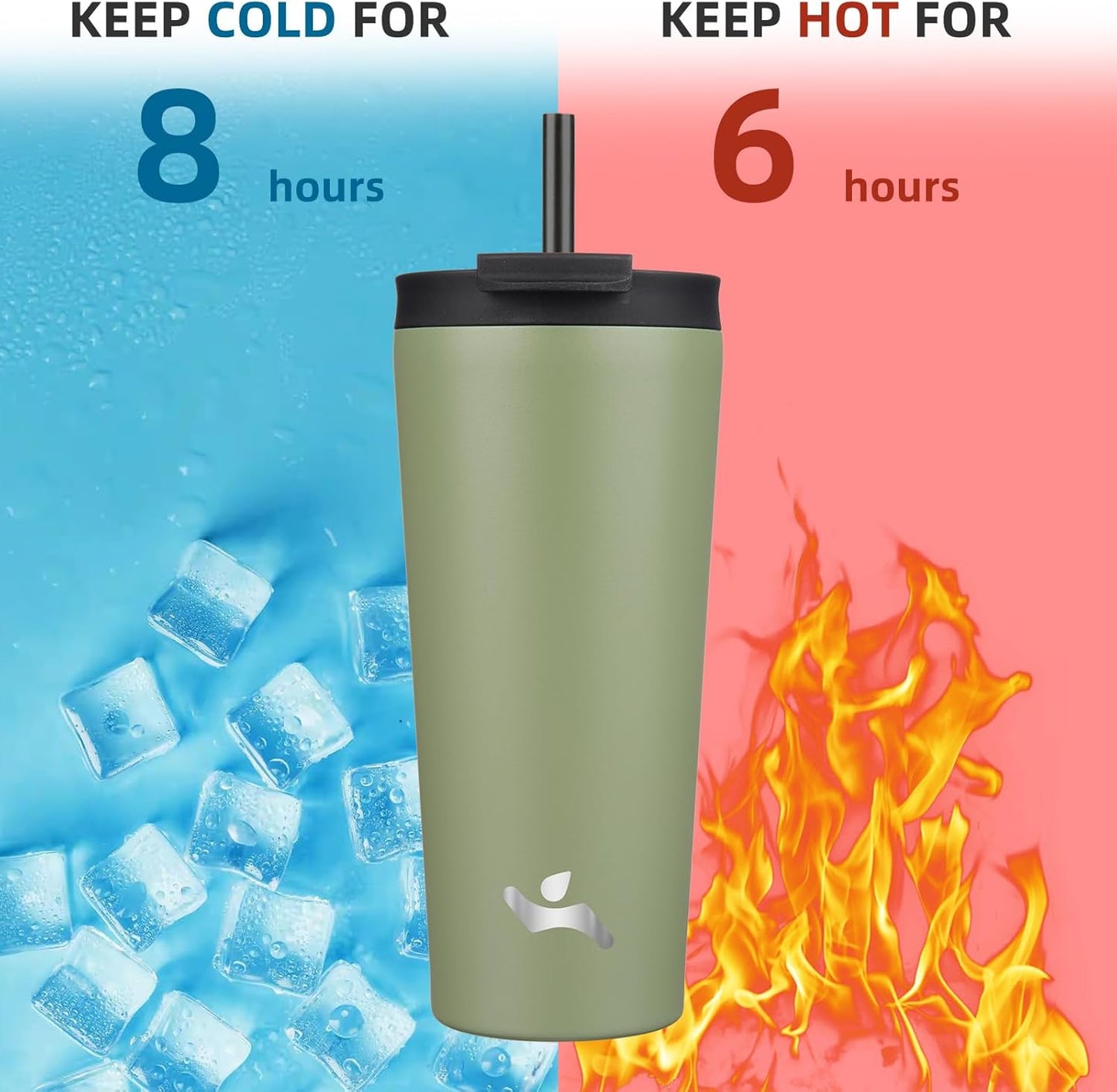 Konokyo 30 OZ Insulated Tumbler with Lid and 2 Straws Stainless Steel Water Bottle Vacuum Travel Mug Coffee Cup,Pastel Sunset