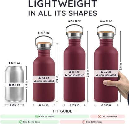 Bambaw Stainless Steel Water Bottles 32 oz, Non-insulated Single Wall Metal Water Bottle Stainless Steel, Reusable & Eco Friendly, Dishwasher Safe – Silver | Non-insulated