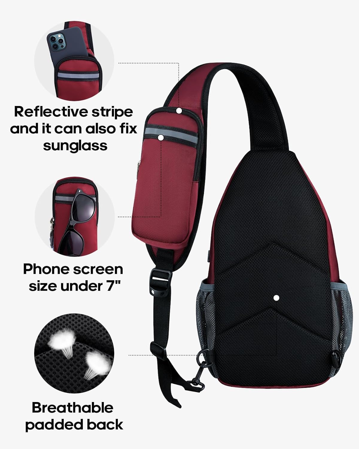 WATERFLY Crossbody Sling Backpack Sling Bag Travel Hiking Chest Bag Daypack (Black)