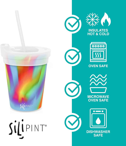 Silipint 8oz Silicone Tumbler with Straw and Lid – Unbreakable, BPA Free, Non-Toxic, Dishwasher, Microwave, Freezer Safe Tumbler Cup – Drinkware for Juice, Smoothies, Coffee (Cool Berry Crush)