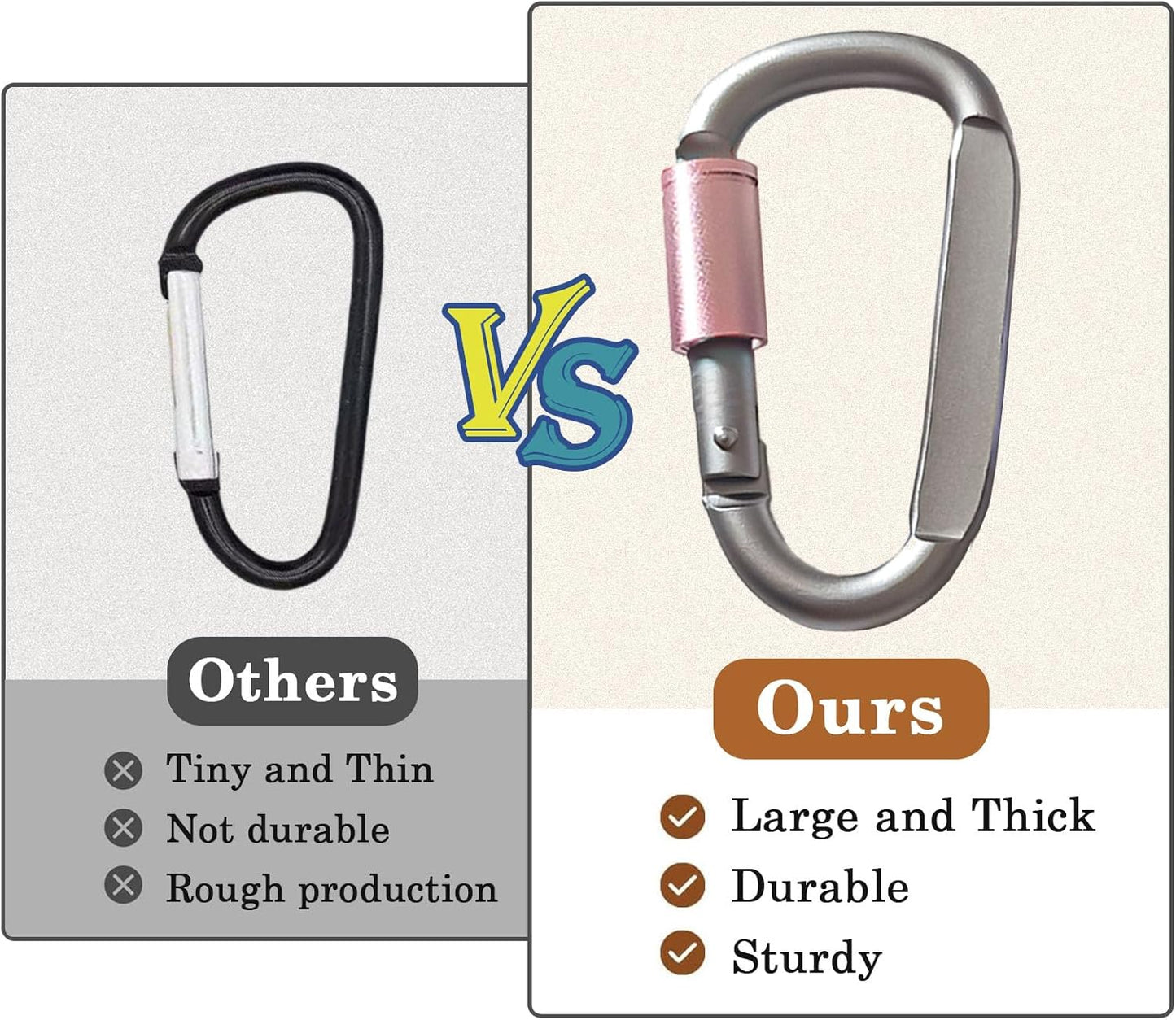 Paracord Keychain/Carabiner Clip - Jaymokes D Ring Metal Hook for Water Bottle, Key, Backpacks and More