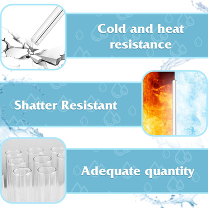AOTWAN Glass Straws for Stanley 10 Pack 40/30 oz Tumbler,12inch Replacement Straw for Stanley 4 Straight and 4 Bent with 2 Brushesh,Reusable Glass Straws for Stanley Cup