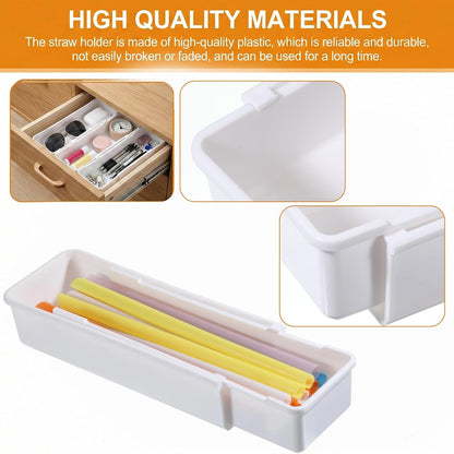 Straw Organizer Drawer Straw Holder Expandable Straws Storage for Cabinet Reusable Long Straws Drawers Organizer Fits for 60oz Long Kitchen Drawer Organizers for Utensils White