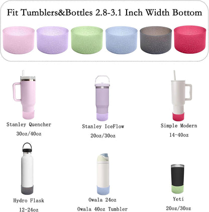 6Pcs Glitter Silicone Cup Boots for Water Bottle Fits Stanley/Owala/Hydro Flask/Simple Modern/Yeti, 2.8-3.1in Width Bottom Protector Cover Sleeve (6 Colors)