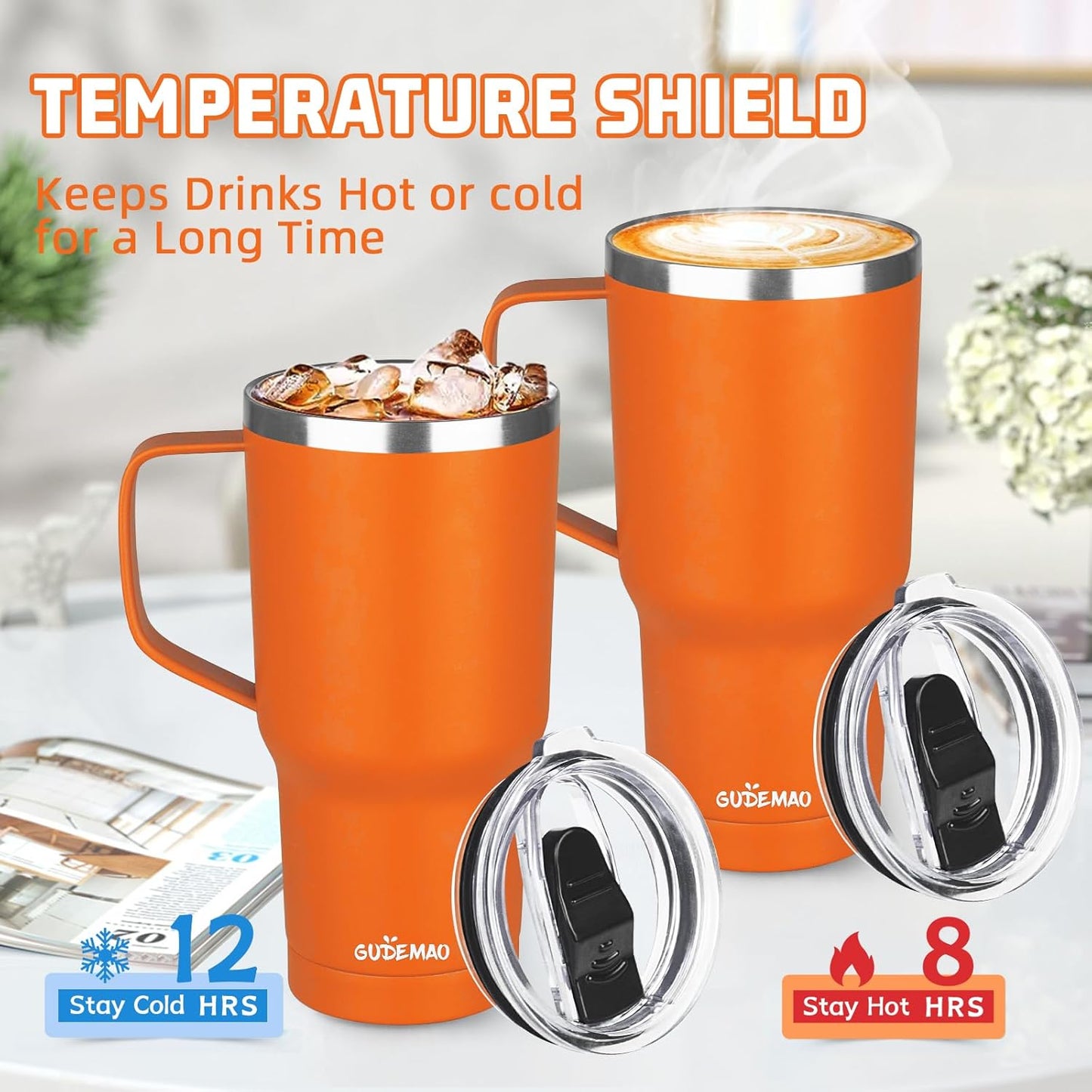 20 oz Insulated Coffee Mug with Ceramic Coating, Stainless Steel Travel Mug Tumbler with Handle Lid and Straw, Double Wall Leak-Proof Coffee Travel Mug Keeps Drink Hot and Cold (Black)