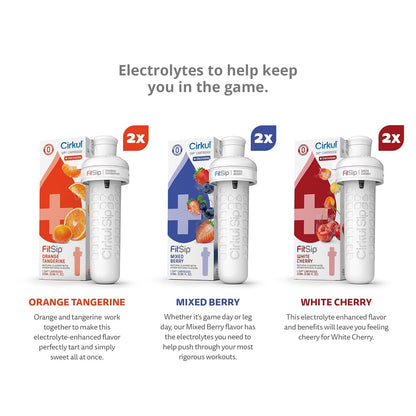 Cirkul FitSip Electrolytes Flavor Water Variety Pack, Makes 36 Drinks, No Sugar, Zero Calorie Drink Mix, (2 Mixed Berry, 2 White Cherry, 2 Orange Tangerine)