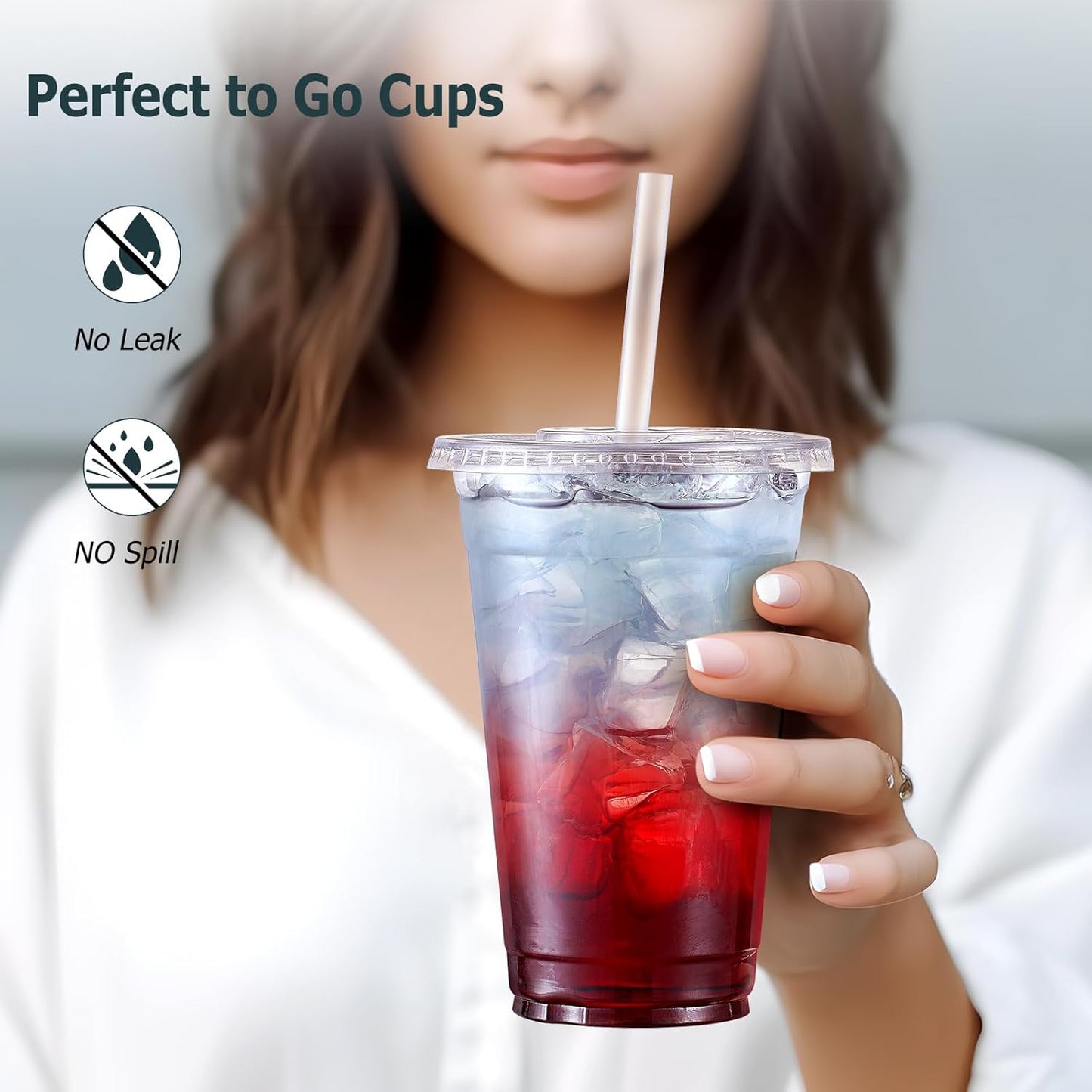 AOZITA [100 Sets] 16 oz Clear Plastic Cups With Lids and Straws, Disposable Cups With Lids for Iced Coffee, Smoothie, Milkshake and Cold Drinks (New-16-100)